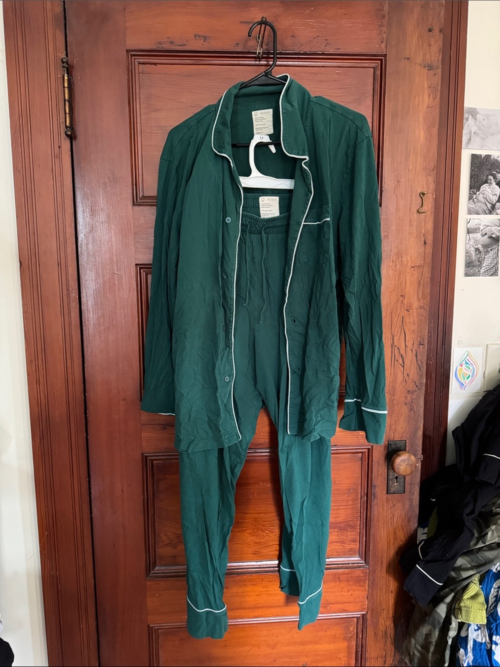 Women's cotton Green Pajama Set - Cozy Long Sleeve Top & Pants